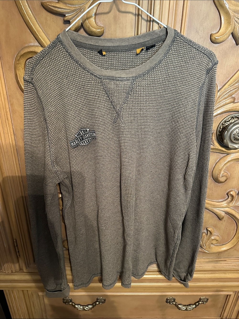 Harley-Davidson Womens Brown Crewneck Waffle Knit Sweater